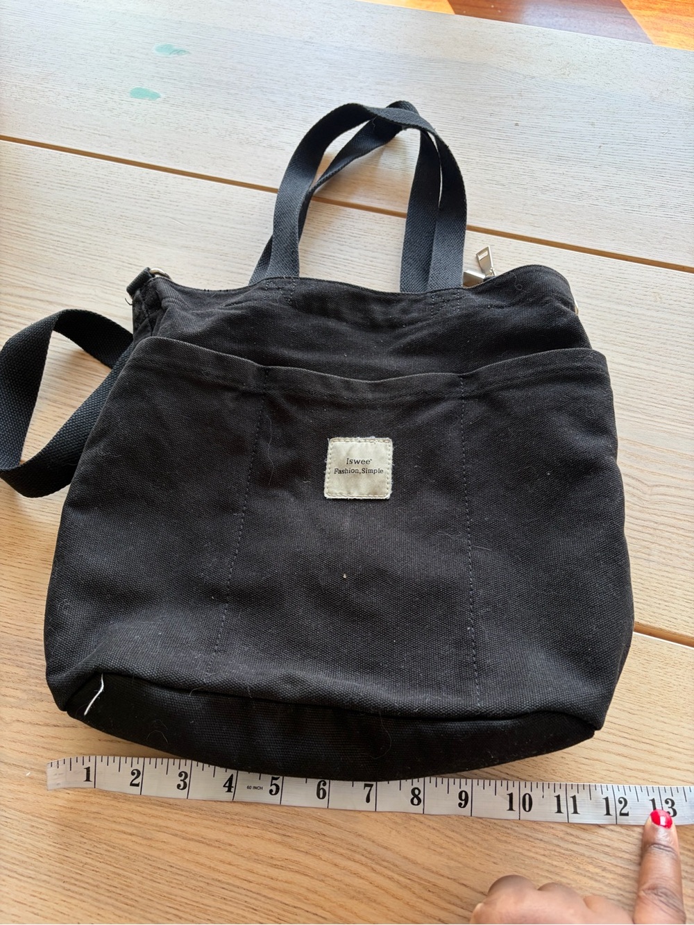 Iswee Black Canvas Tote Bag with Shoulder Strap